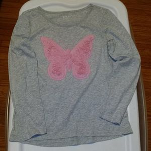 Girls pink and gray butterfly shirt XL 14